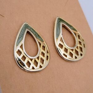 Vintage Look Gold and Teal Colored Teardrop Earrings 90s Aesthetc
